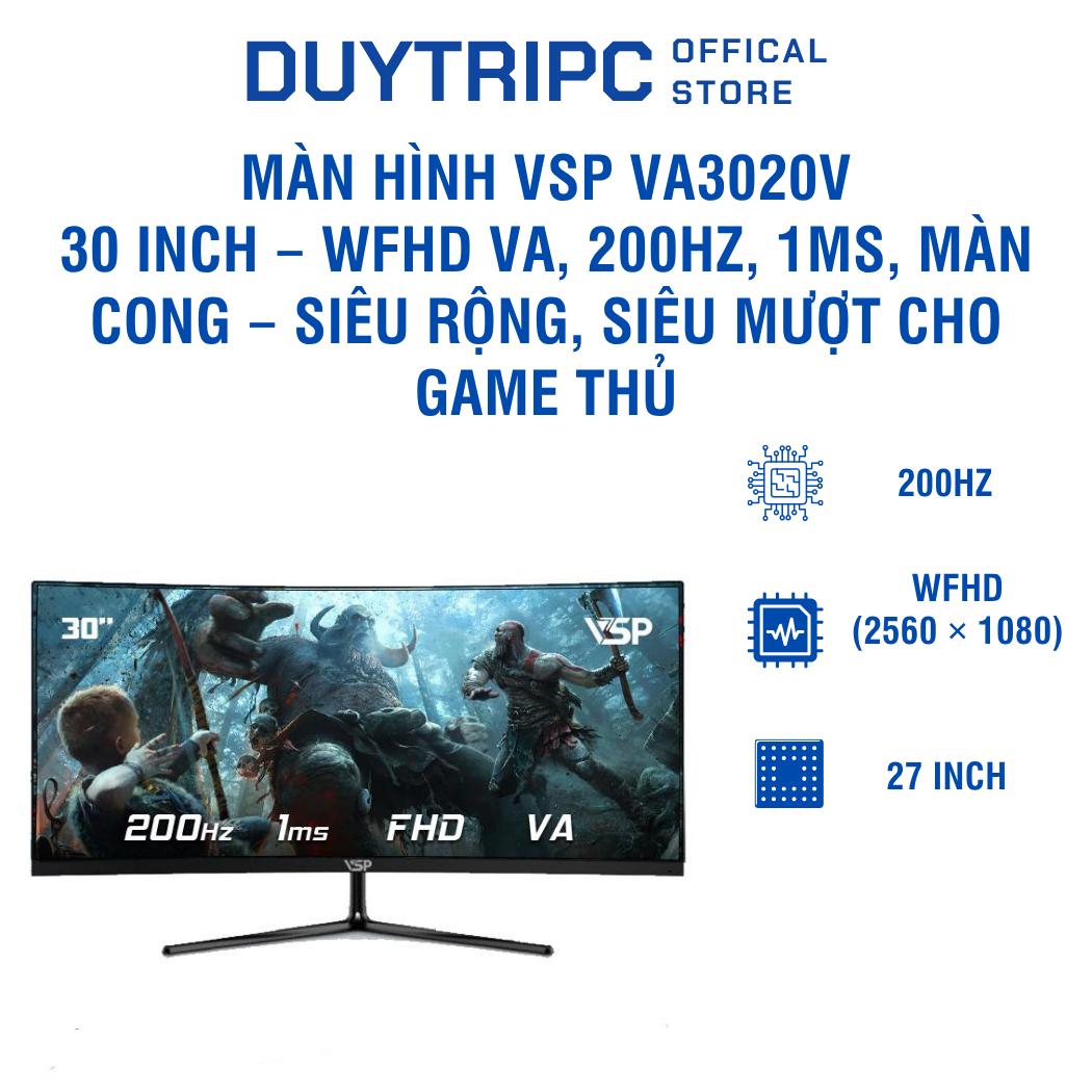 Màn hình VSP VA3020V 30 inch – WFHD VA, 200Hz, 1ms, màn cong – Siêu rộng, siêu mượt cho game thủ